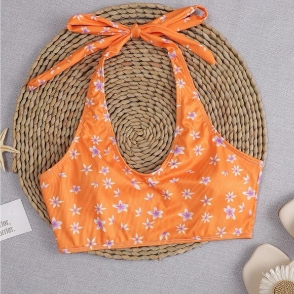 SHEIN Other - Shein floral ribbed halter bikini top NWOT Large